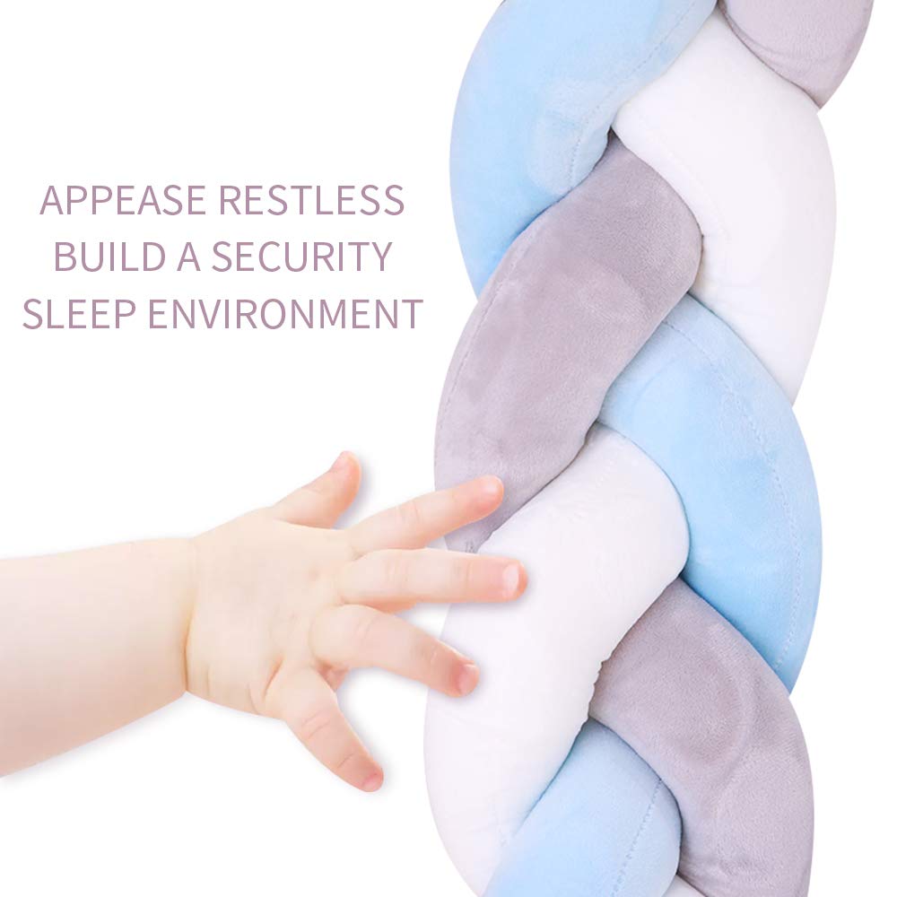 Lion Paw Crib Bed Bumper Pillow Cushion 78.7in Crib Sides Protector Infant Cot Rails Newborn Gift Knotted Braided Plush Nursery Cradle Decor (White-Blue-Gray 78.7in) : Baby