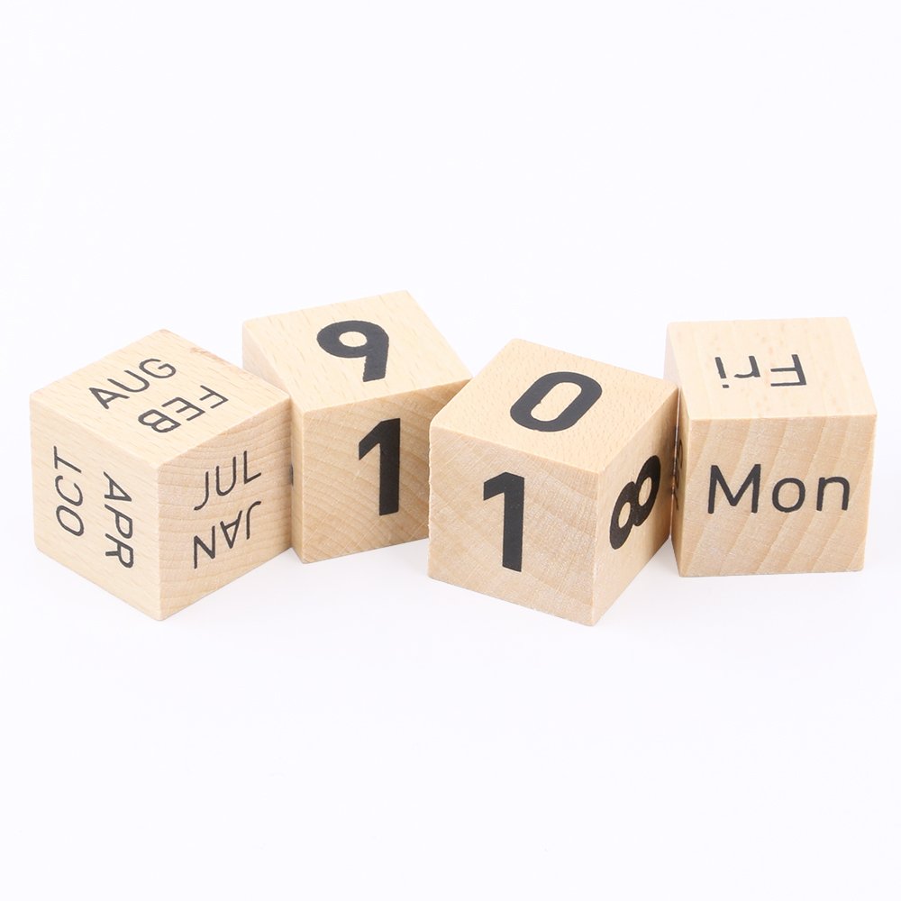 Lodabodkin Creative Wooden Cubes Perpetual Calendar, Desk Organizers Decorations