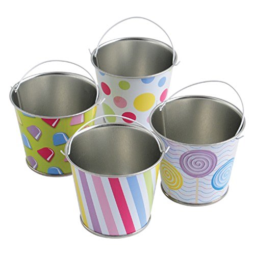 Lot Of 12 Assorted Candy Theme Mini Metal Bucket Party Favors