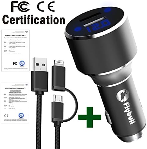 Usb Car Charger - Flybull (2017New) Charger with Led Display and 40W Quick Charging + USB Cables , for Phones,Tablet in car,truck,bus(Black)