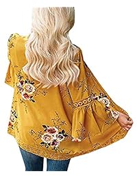 RJXDLT - Kimono para mujer, estampado floral, manga suelta, cárdigans de retazos, blusa