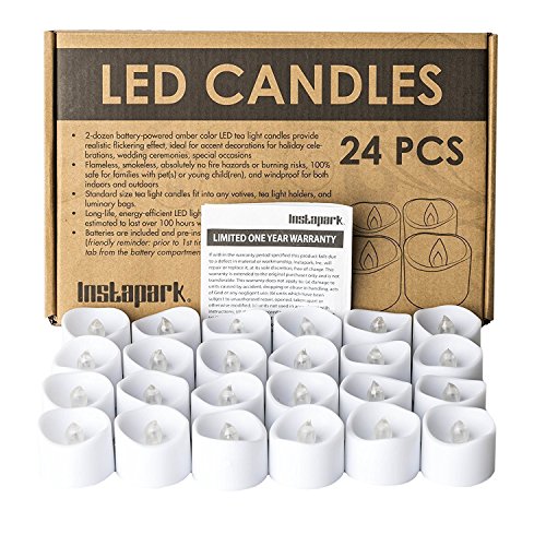 Instapark Pack of 24 Flameless LED Tea Light Candles, Realistic Flickering Amber Yellow Battery Powered Bulb Tealight Perfect for Seasonal Décor Parties Celebrations and Special Events - Thumbnail 4