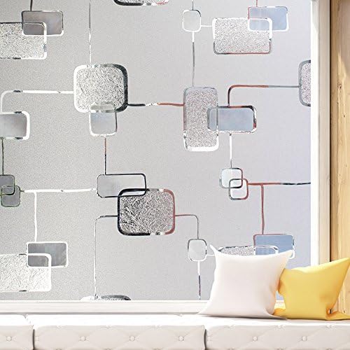 Leyden TM Cut Glass Geometry Pattern Non-Adhesive Static Frosted Decorative Glass Privacy Window Films, 17.7-inch by 72-inch