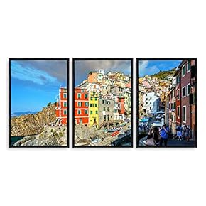 3 Piece Framed Canvas Wall Art for Living Room, Bedroom Italy City Landscape Canvas Prints for Modern Home Decoration Ready to Hang - 16"x24"x3 Panels