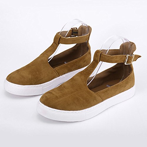 Women Casual Shoes,Kauneus Women Vintage Out Shoes Round Toe Platform Flat Heel Buckle Strap Shoes Brown