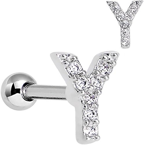 16 Gauge Clear CZ Gem Paved Initial Y Tragus Cartilage Earring 1/4"