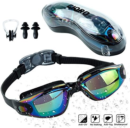 GIORO Swim Goggles, Adult Unisex Men Women Swimming Goggles, No Leaking Anti Fog UV Protection Triathlon Swimming Glasses with Earbud Nose clip (Black)
