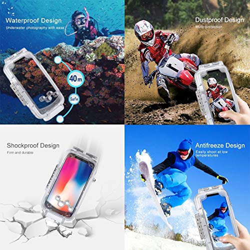 iPhone X/XS 40m/130ft Waterproof Diving Housing Photo Video Taking Underwater Cover Case (Transparent)