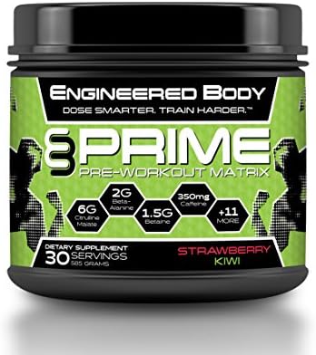 Engineered Body PRIME Best Natural Pre Workout Supplement for Men and Women - Best Nitric Oxide Booster - Increased Energy - Best Fat Burner - 30 Servings 1.3 lbs - Creatine Free - Strawberry Kiwi