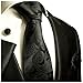Paul Malone Necktie, Pocket Square and Cufflinks 100% Silk Black Paisley