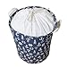 Large Laundry Hamper 18 Inches Waterproof Folding Clothes Storage Basket Toy Organizer with Handles Mediterranean Style for Bedrooms, Nursery, Closets by Orino (Navy Blue)