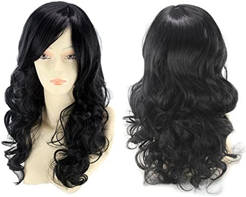 24" Fashion Full wig Long Big Wavy Curly Hair Women Cosplay Party Costume Wigs (Black)