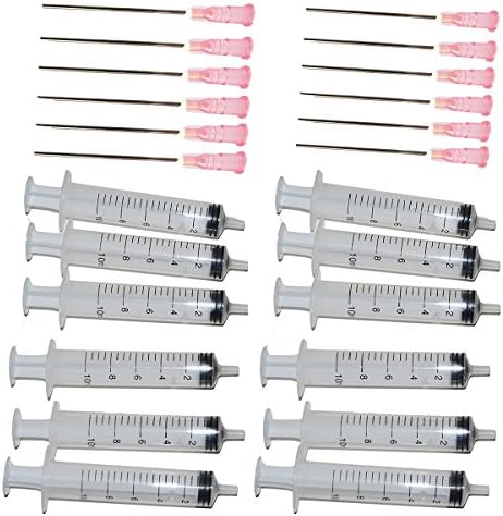 12 Syringes with Long Needles for refilling with Refillable Cartridges and Continuous Ink Supply System CISS