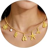 KYNOX Initial Charm Necklace For Women Shell 14K Gold Plated Summer Beach Necklaces for Women Dainty Simple Jewelry for Women Boho Beaded Pendant Necklace