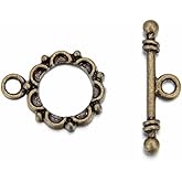 Adabele 20 Sets Flower Toggle Clasp 14mm (0.55 Inch) T-Bar Closure Tarnish Resistant Antique Bronze for Necklace Bracelet Craft Jewelry Making MC-AF62