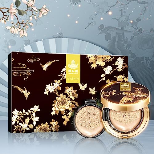 CATKIN Cushion Makeup Foundation, Lightweight and Durable Formula, Anti-Aging, Natural Effect, 7 in 1 Herbal Extracts, Transparent Satin Finish, Refills Included, 13g*2