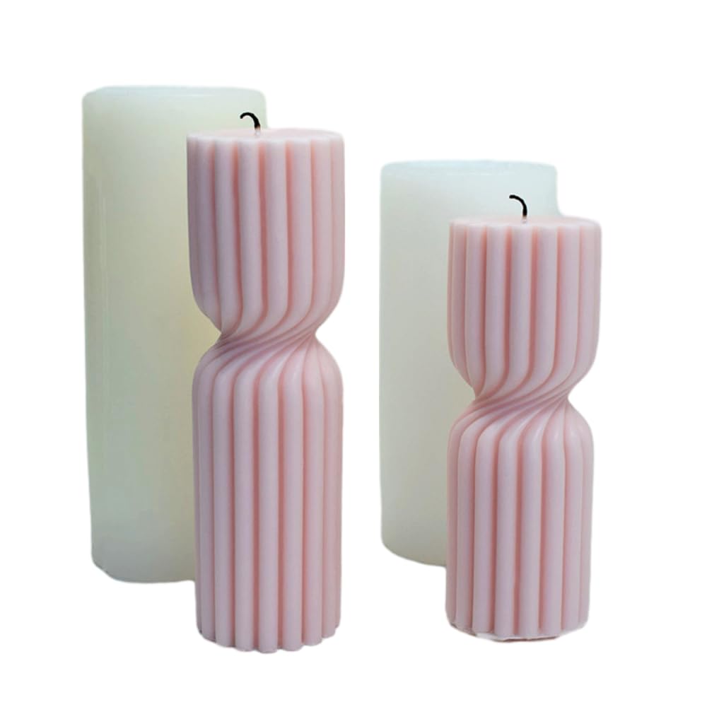 Photo 1 of Geometric Striped Cylinder Candle Mold Spiral Stripes Column Silicone Mold for Soap Soy Wax Epoxy Resin DIY Handcraft Party Dinner Ornaments Wedding Christmas Decoration (Set)