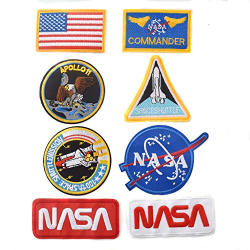 J.CARP 8pcs NASA Iron On or Sew On Embroidery Patches, NASA Office Logo, USA Flag Patch for DIY Jeans, Jacket, Kid\'s Clothing, Bag, Caps, Arts Craft Sew Making