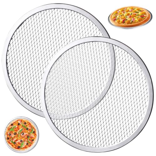 Pizza Screen 12 Inch 2 Pcs Pizza Screen Stainless Steel 13 In Round Mesh Pizza Tray for Oven Non Stick Heat Distribution Baking BBQ Seamless Grill Mesh Mat for Restaurant, Home
