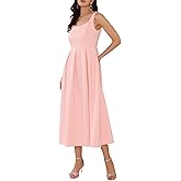 WOMLAYOUT Women's Cocktail Dress Sleeveless Square Neck A-Line Pleated 50s Vintage Maxi Dress