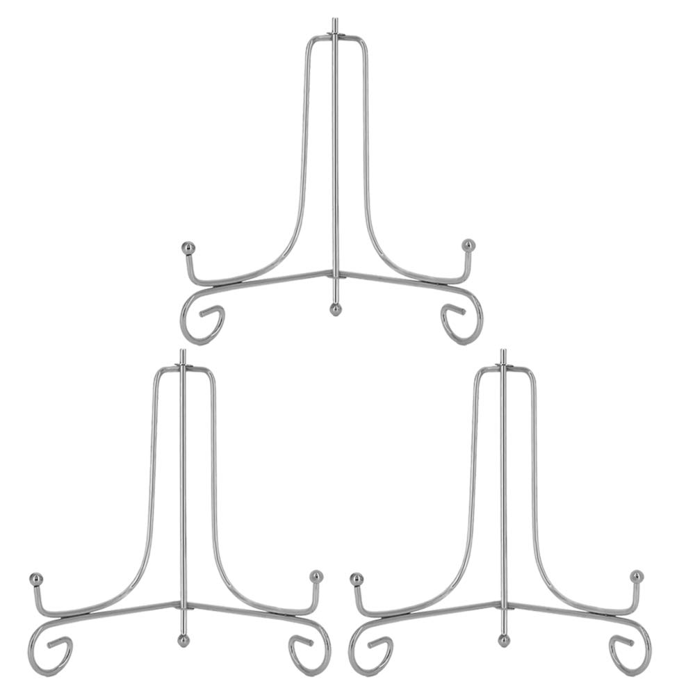 Hetoco 8 Inch Silver Plate Holder Decorative Display Stands for Photo, Picture Frames, Decorative Plates, Paintings and Art Pieces (Pack of 3)