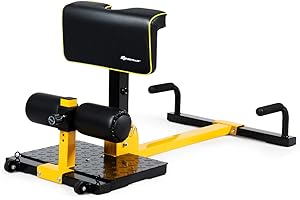 Goplus Deep Squat Machine, 8-in-1 Sissy Squat Fitness Equipment Functional Core Workout Training Sit Up & Push Up Leg Exerciser, with Anti-Skid Measures, Soft PVC Cover, Handy Wheels (Yellow&Black)
