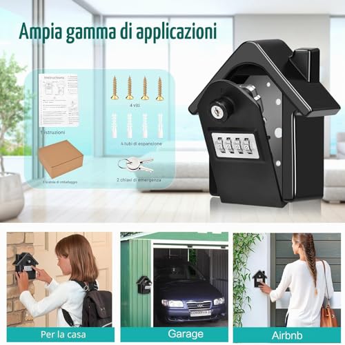 WACCET Grand Key Safe External Combination 4 Digit and Emergency Key Box, Key Safe for Home, Black