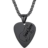 Suplight Stainless Steel Black Guitar Pick Necklace for Men Waterproof Guitar Picks Holder Pendant Plectrum Music Note Necklace Musical Guitarist Jewelry Gift for Women Men