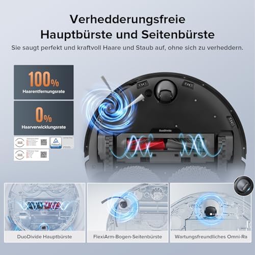 Qrevo Edge S5A Saugroboter mit Wischfunktion,Dual Anti-Tangle-System,18.500Pa,FlexiArm Design Kantenreinigung, Hebarem Wischmopp,75℃ Heißwasser-Moppwäsche (Schwarz)