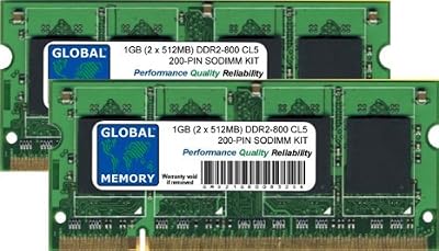 GLOBAL MEMORY 1GB 2x512MB DDR2 800MHz PC2-6400 SODIMM RAM Kit Laptop Notebook