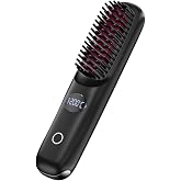 Cordless Hair Straightener Brush for Travel Portable Hair Straightener Comb with Negative Ion Mini hot Brush for Women, on-The-go Rechargeable with LED Display Anti-Scald Protection