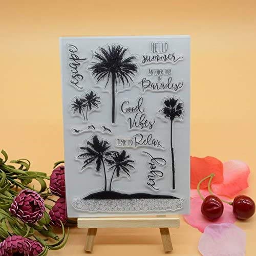 WooYangFun Joyful Home 1pc Summer Coconut Tree DIY Rubber Clear Stamp for Card Making Decoration and Scrapbooking