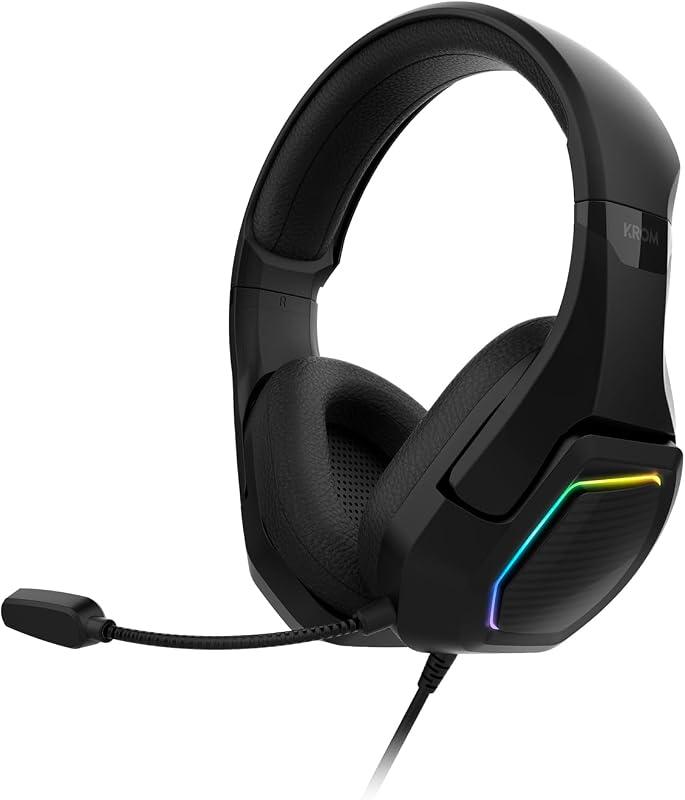 Krom kopa 7.1 - fones de ouvido de 50 mm com som virtual 7.1, iluminação rgb rainbow, controle de volume e microfone integrado, faixa de cabeça ajustável e leve, conexão usb, preto — foto 1 de 5