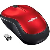 Logitech M185 Wireless Mouse, 2.4GHz with USB Mini Receiver, 12-Month Battery Life, 1000 DPI Optical Tracking, Ambidextrous, Compatible with PC, Mac, Laptop - Red