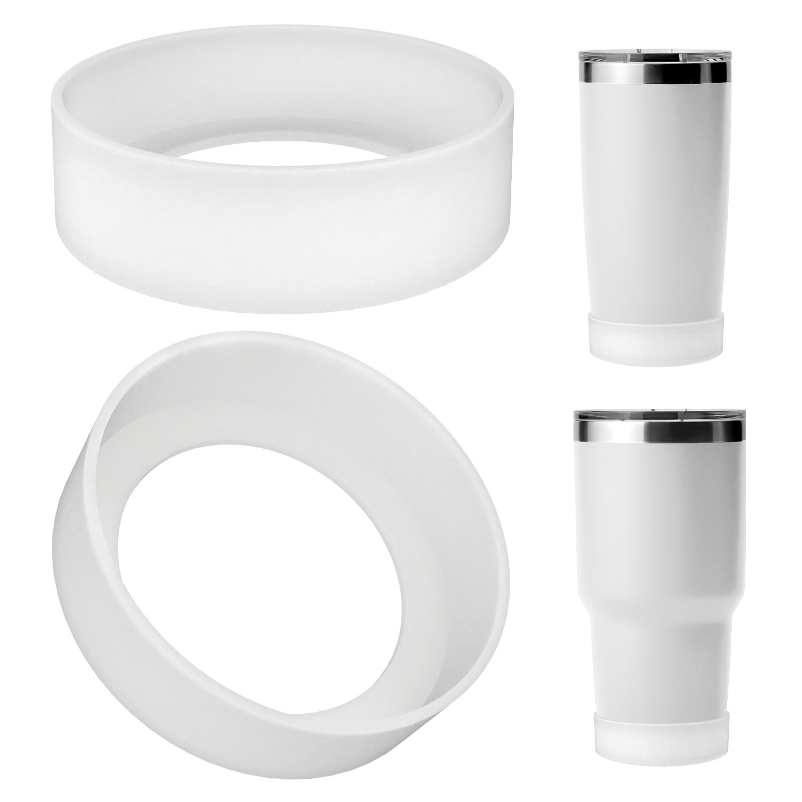 Linkidea 2 Pack Water Bottle Boot Compatible with YETI Tumbler 20oz/30oz, Travel Mug 20oz/30oz, Silicone Anti-Slip Waterbottle Bottom Sleeve Cover Protector (Clear White)