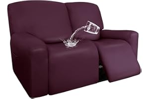 Easy-Going PU Leather Recliner Loveseat Slipcovers, Waterproof Stretch Sofa Covers, 6 Pieces Stretch Furniture Protector, Elastic Strap Shield Pets Kids Children Cats Dogs Wine
