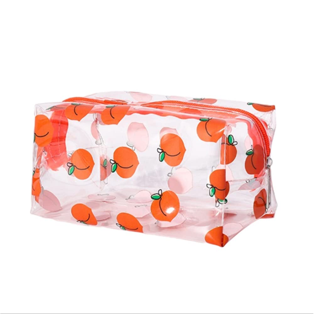 Clear Pencil Case 1PCS Large Capacity Makeup Storage Bag Portable PVC Pen Bag Stationery Pouch Cute Transparent Square Cosmestic Organizer for Women Girls (Peach)