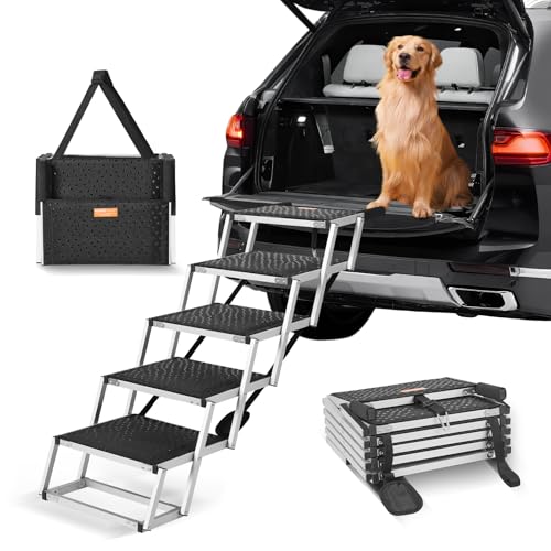 VEVOR Dog Stairs for Car Wide 5-Steps,Folding Dog Car Ramp with Nonslip Surface…