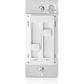 Leviton SureSlide Ceiling Fan Control and Dimmer Switch for LED, Halogen and Incandescent Bulbs, 66DF-10W, White