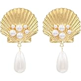 Seashell Earrings for Women, Sea Shell Earrings, Pearl Seashell Dangle Earring Hypoallergenic, Cute Shell Earring Studs, Cowrie Shells Drop earrings