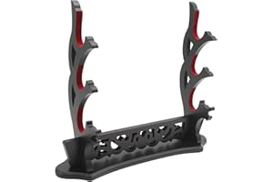Saihisday Sword Stand Vine Katana Stand Three-Tier Sword Holder with Padded for Japanese Samurai Sword Display Tanto Rapier Light Saber, Black Lacquer Finish