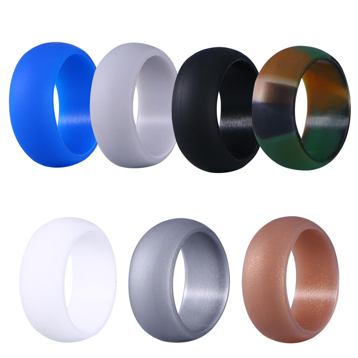 WINOMO 7 PCS Silicone Couples Lovers Rings Wedding Rings Rubber Wedding Bands For Men 19.8 mm (10 Camouflage, Golden, Silver, Black, Grey, White, Blue)