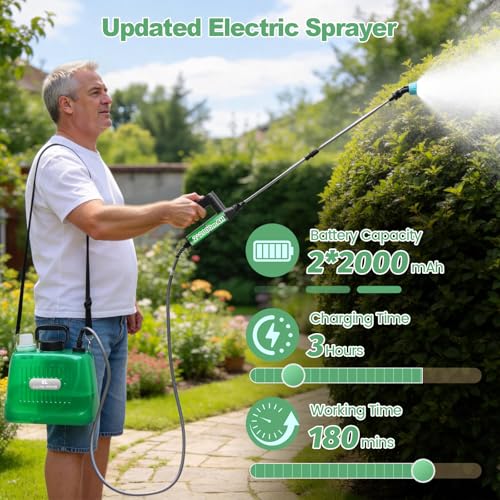 SideKing 8L Electric Sprayer Garden Sprayer 3 Speed Adjustable Handle 4 Nozzles Telescopic Lance Battery Sprayer for Weeding Lawn Driveway - Transparent Green