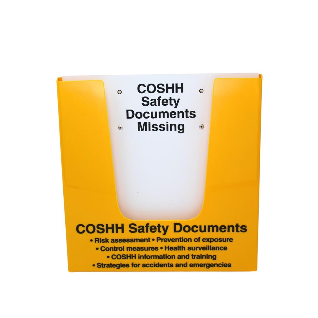 V Safety COSHH Document Holder - Yellow Plastic Wall Mount Holder - Small, Utilitarian Style - Safety Signage