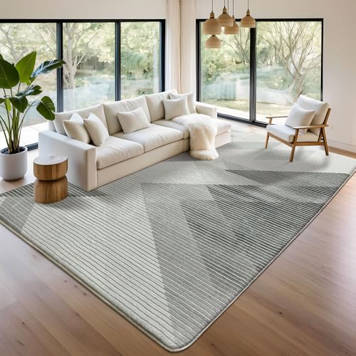 ASIinnsy Rugs for Living Room Soft Modern Abstract Carpet Non-Slip Bedroom Rug Large Short Pile Area Rugs Home Decor (Geometric Grey White, 200 x 250 cm)