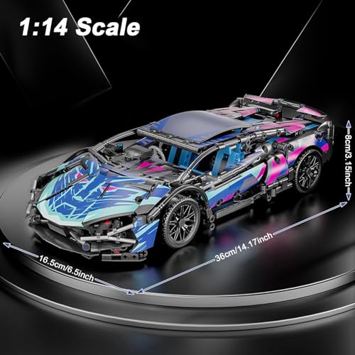 KASTWAVE Sport Car Building Block Sets for Adults, Race Car with LED Lights Collectible 1:14 MOC Model Engineering Toy Birthday Gifts for Boys Boyfriends Men Teens Age 8+ 8-12 12 13 14 (1314 PCS)
