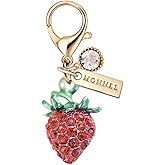 MONNEL MC571 Little Crystal 3D Strawberry Lobster Clasp Charm for Women with Velvet Bag (Red,1 Piece)