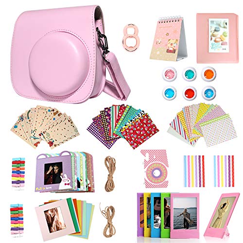 Homesuit 14-in-1 Accessories Kit For Fujifilm Instax Mini 9/8/8+ Include Case/Album/Selfie Lens/Filters/Film Frames/Wall Hanging Frame/Border Stickers/Corner Stickers/Film Calender(Light Pink)