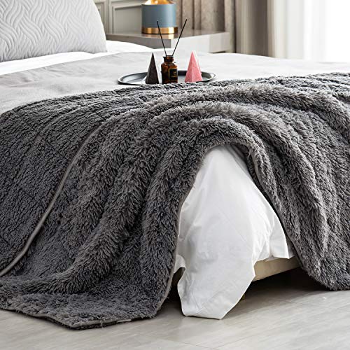 Wemore Shaggy Long Fur Faux Fur Weighted Blanket, Cozy and Fluffy Plush