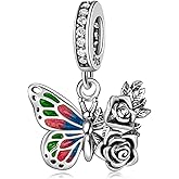 MICOO 925 Sterling Silver Charms for Bracelets and Necklaces Butterfly Charms Beads Insects Flowers Charm Fits Pandora European Bracelets Gifts for Women Family Friends
